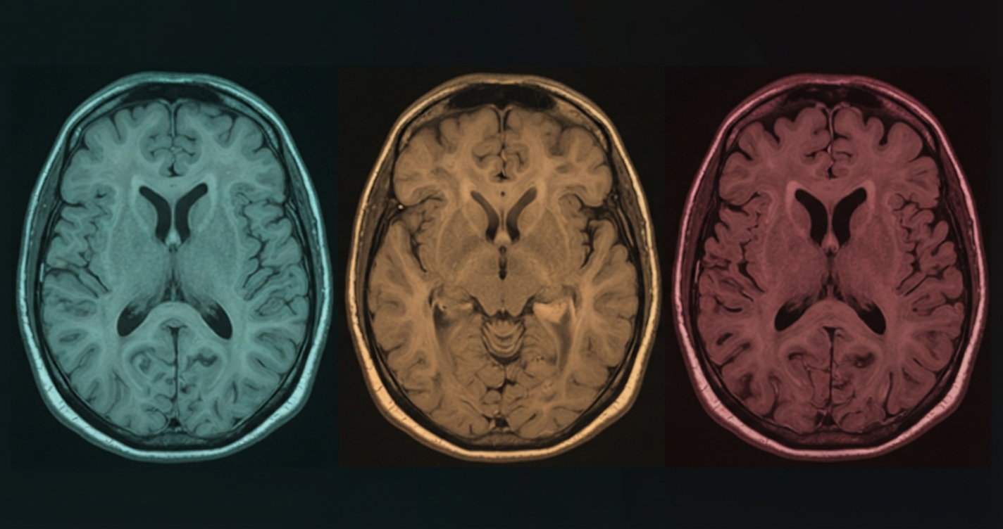 Brain MRI atrophy progression — from healthy cortex to advanced Alzheimer's atrophy