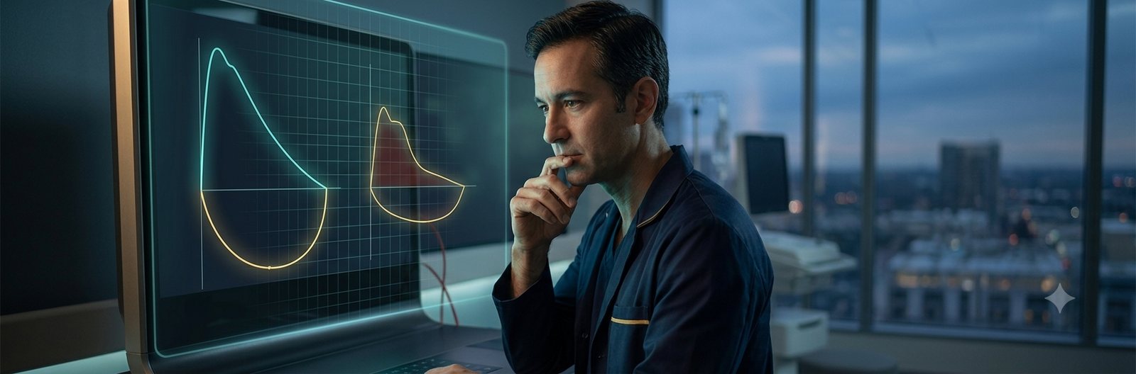 A pulmonologist studying spirometry waveforms, making the final decision